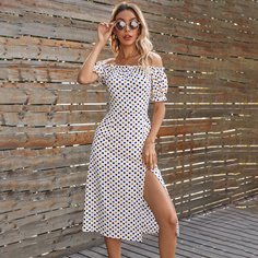 Оборка В горошек Бохо Платье Shein