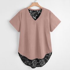 Асимметричная футболка с кружевом размера плюс Shein