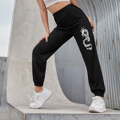 графический принт Спортивные брюки Shein