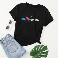 Мультяшный принт Повседневный Футболка размера плюс Shein