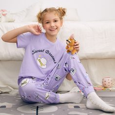 Пижама с текстовым принтом для девочек Shein