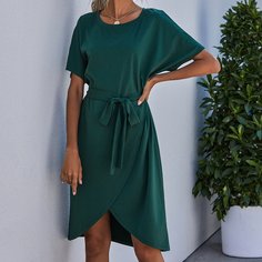с поясом Одноцветный Повседневный Платье Shein
