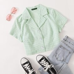 Блуза в клетку с пуговицами Shein