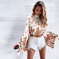 узел сзади Цветочный Повседневный Блузы Shein