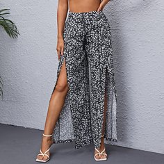 Брюки с узлом и цветочным рисунком Shein