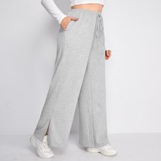 Однотонные спортивные шорты размера плюс с разрезом Shein