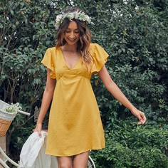 на молнии Одноцветный Бохо Платье Shein
