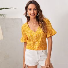 с оборками цветочный Бохо Блузы Shein