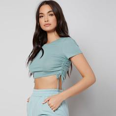 Короткая домашняя футболка на кулиске Shein