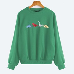 Пуловер с вышивкой динозавра Shein