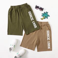 2шт шорты с текстовым принтом для мальчиков Shein