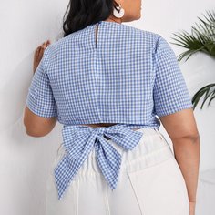 Топ размера плюс в клетку с узлом сзади Shein