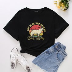 Животный Повседневный Футболка размера плюс Shein