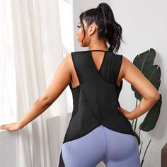 с разрезом Одноцветный Спортивные топы размера плюс Shein