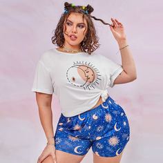 Пижама размера плюс с оригинальным принтом Shein