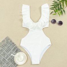 Слитный купальник с разрезом и оборками Shein
