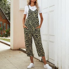 с карманами Леопардовый Повседневный Комбинезоны Shein