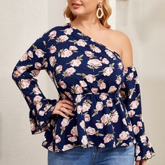 Асимметричная блуза размера плюс с цветочным принтом Shein