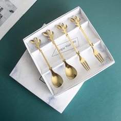 4шт вилка и ложка в форме ветви Shein