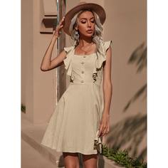 Платье с пуговицами и оборкой Shein