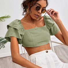 узел сзади Одноцветный Бохо Женские топы Shein