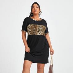 Контрастная отделка Леопардовый Повседневный Платья размер плюс Shein
