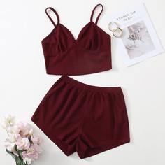 Однотонная трикотажная домашняя одежда Shein