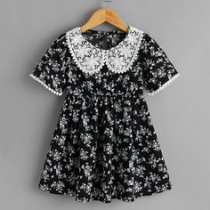 Платье с цветочным принтом и кружевной отделкой для девочек Shein