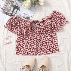 Оборка цветочный Бохо Блузы Shein