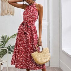 Платье с поясом и принтом Shein