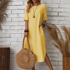 Однотонное платье с разрезом Shein