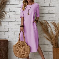 Однотонное платье с разрезом Shein