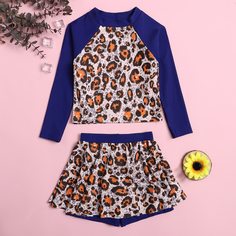 с оборками Леопардовый Спортивный Купальники для девочек Shein