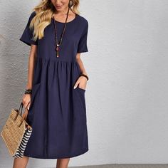 с карманами Одноцветный Повседневный Платье Shein