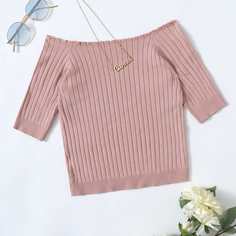 Волнистый край Одноцветный Элегантный Трикотажные топы Shein