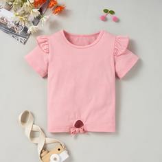 Однотонная футболка с оборкой для девочек Shein