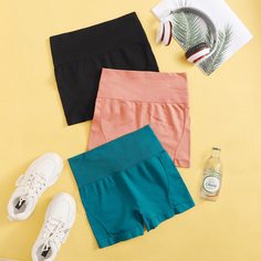 Одноцветный Спортивные шорты Shein