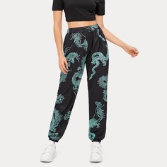 Спортивные брюки с принтом китайского дракона Shein