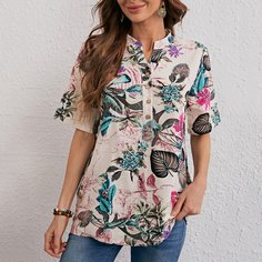 Пуговица Цветочный Бохо Блузы Shein