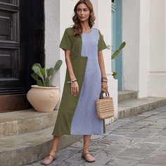 Контрастное платье в полоску с пуговицами Shein