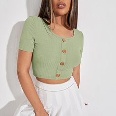 Пуговица Одноцветный Повседневный Футболки Shein