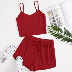 Однотонная трикотажная майка и шорты Shein