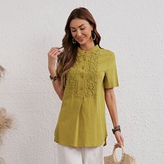 Контрастные кружева Одноцветный Повседневный Блузы Shein