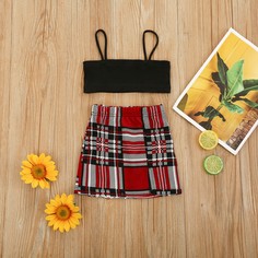 Короткая майка и юбка в клетку для девочек Shein