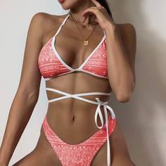 Накидка и бикини с рисунком пейсли 3шт Shein