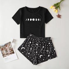 Принт космос милый Пижама размер плюс Shein