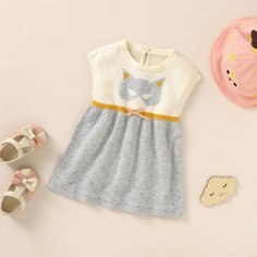 с бантом Мультяшный принт Повседневный Трикотажные платья для девочек Shein