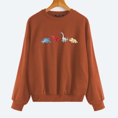 Пуловер с вышивкой динозавра Shein