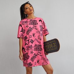 Платье с текстовым рисунком Shein