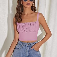 Топ со сборками на груди Shein